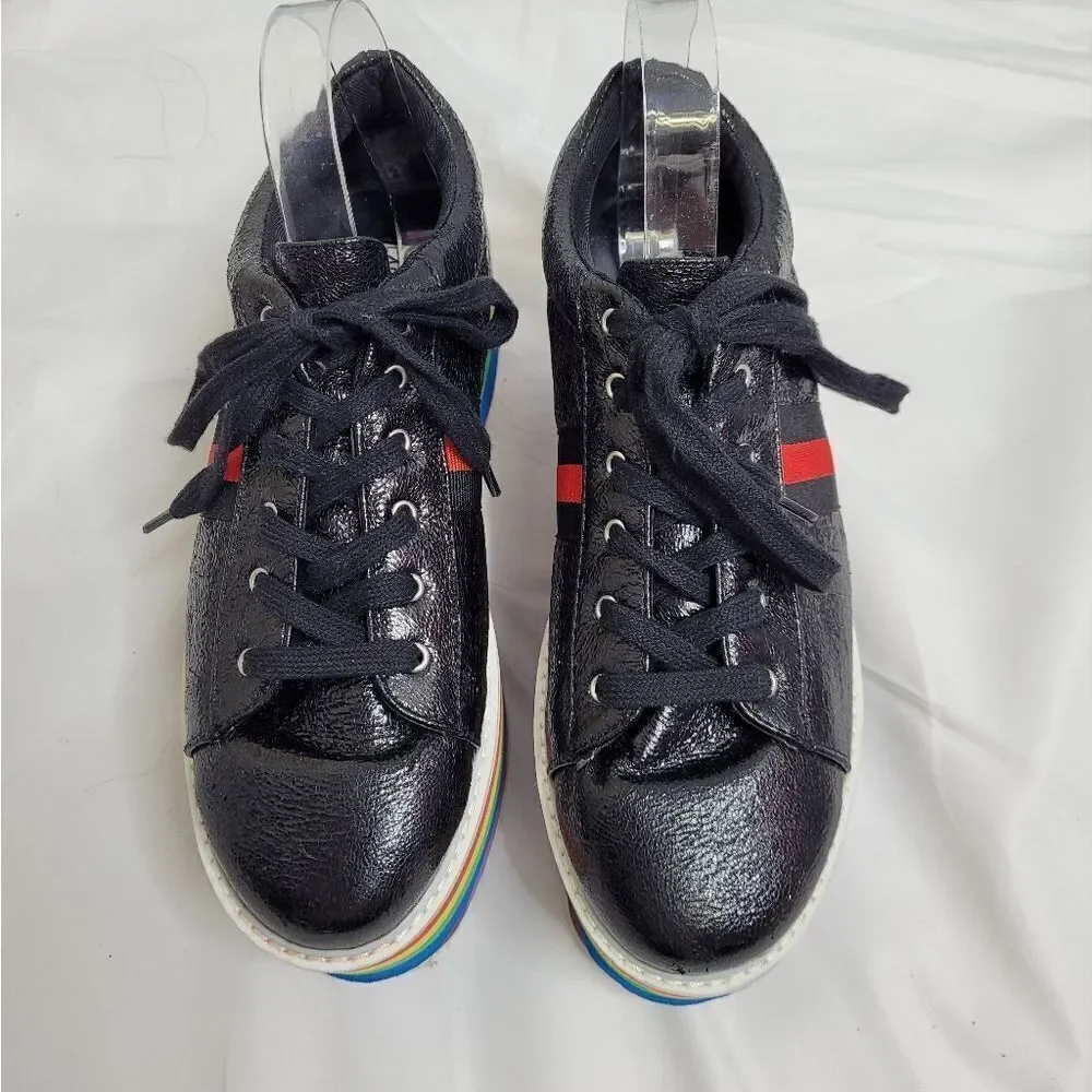 CAPE ROBBIN Momo platform sneaker rainbow‎ black metallic lace up clowncore 10